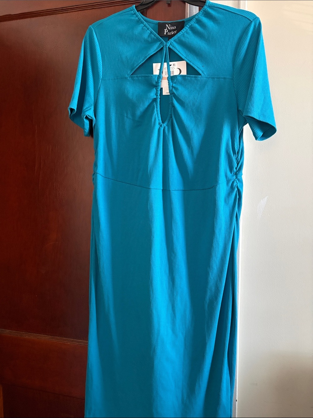 Nina Parker Teal Midi Dress with Front Cutouts